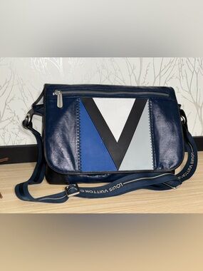 Louis Vuitton Cup Navy Blue, Black and White Geometric Messenger Bag
